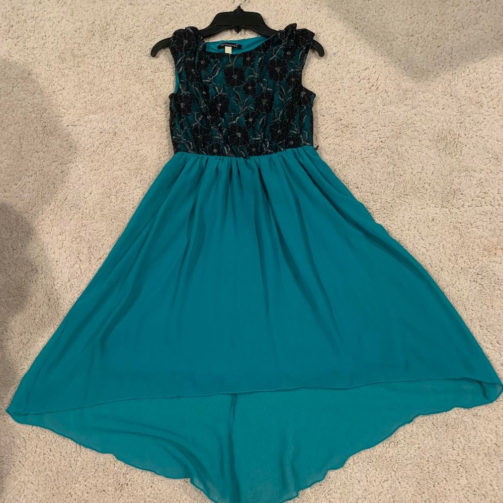 Green and black lace dress-juniors-knee length